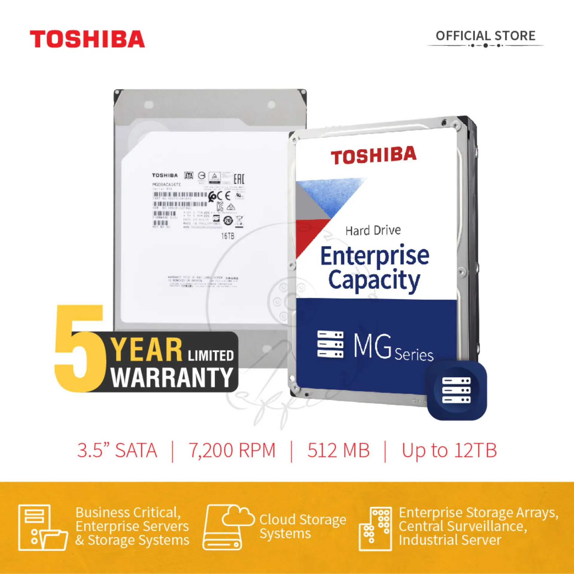Toshiba Enterprise Capacity (Business Critical) 3.5 inch Internal Hard Drive 4TB / 6TB / 8TB / 10TB / 12TB / 14TB / 16TB / 18TB 5 Years Local Warranty