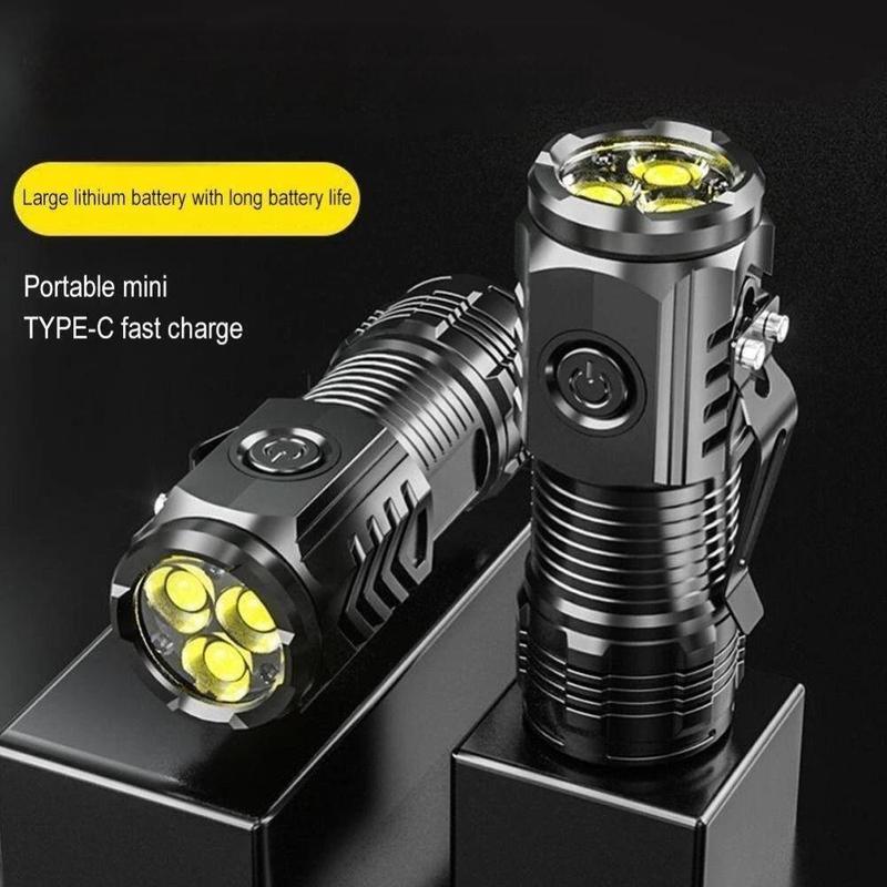 Đèn pin Mini Đèn pin ngón tay cái ba mắt có thể sạc lại Đèn pin cầm tay ABS chiếu sáng siêu mạnh 5 bánh răng