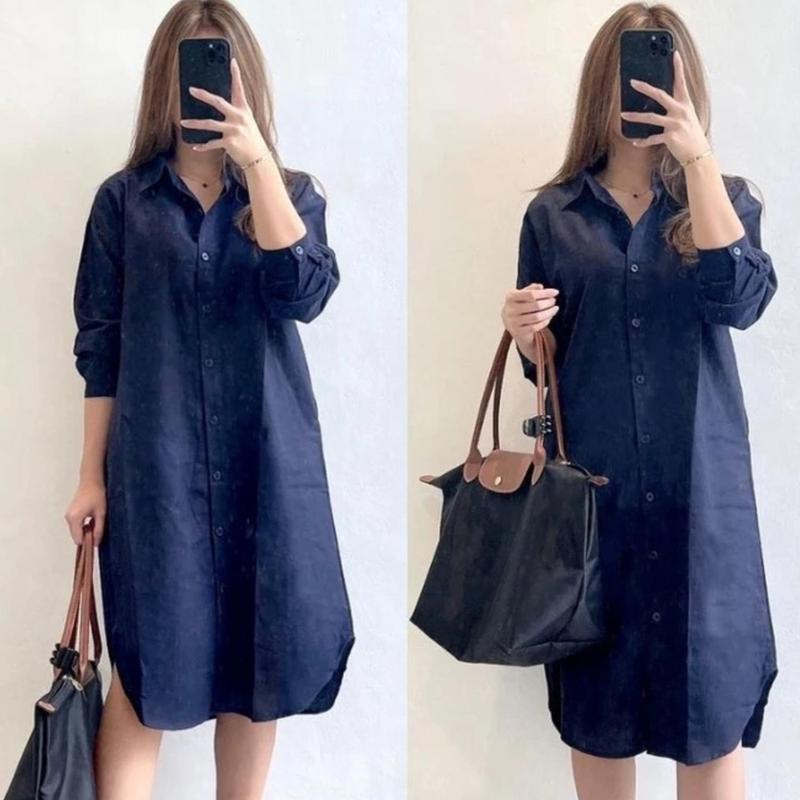 Baju Long Dress Kemeja Tunik Wanita Muslim Jumbo Terbaru 2024 Kekinian Polos By Azka 7