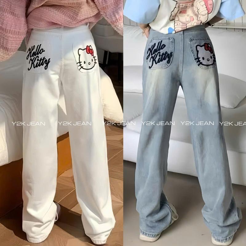 HOT 2025 NẤM LÙN và quần thường QUẦN JEAN SUÔNG NỮ PHỦ BỤI ỐNG XUÔNG THÊU HOẠ TIẾT MÈO CHO NẤM LÙN 9 TẤC 90cm và 100cm size xxs xs nấm 1m40 1m50 và 1m60