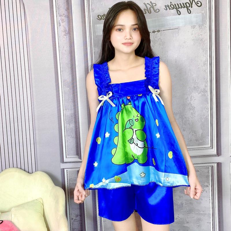  Bộ Áo Quần Ngủ Tay Cánh Tiên Freesize 40-55KG Chất Liệu Vải Phi Bóng Mềm Mại Trơn Nữ Women 