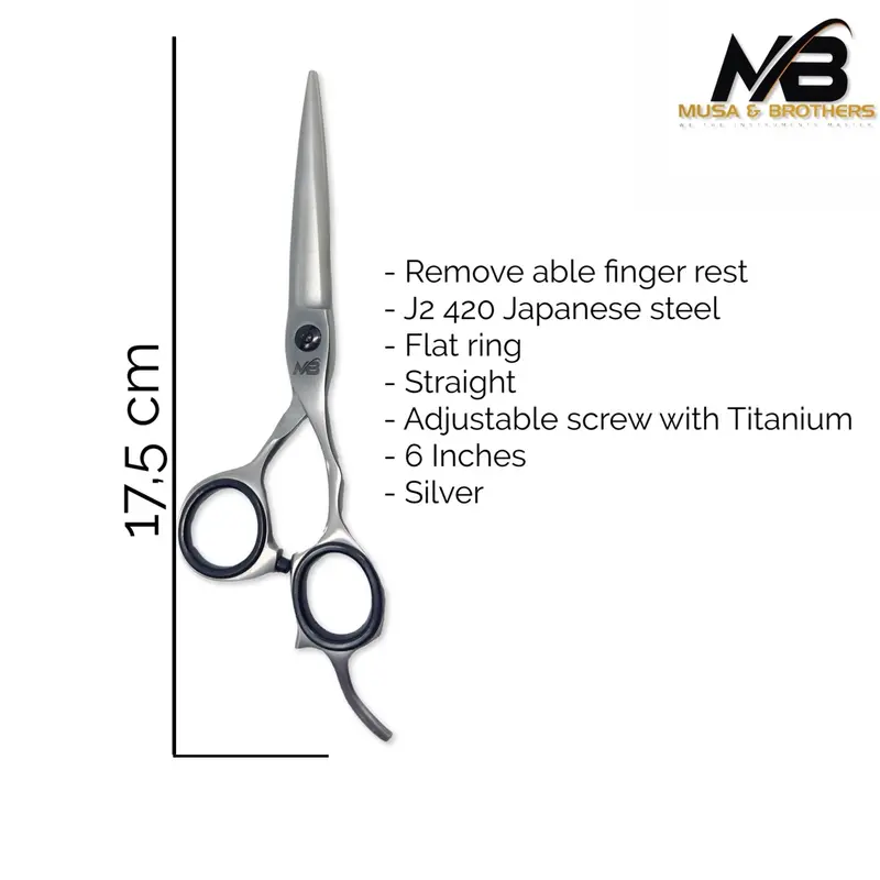 MB J2 420 Professional barber scissors, Gunting rambut 6 inchi 02BS Silver 2