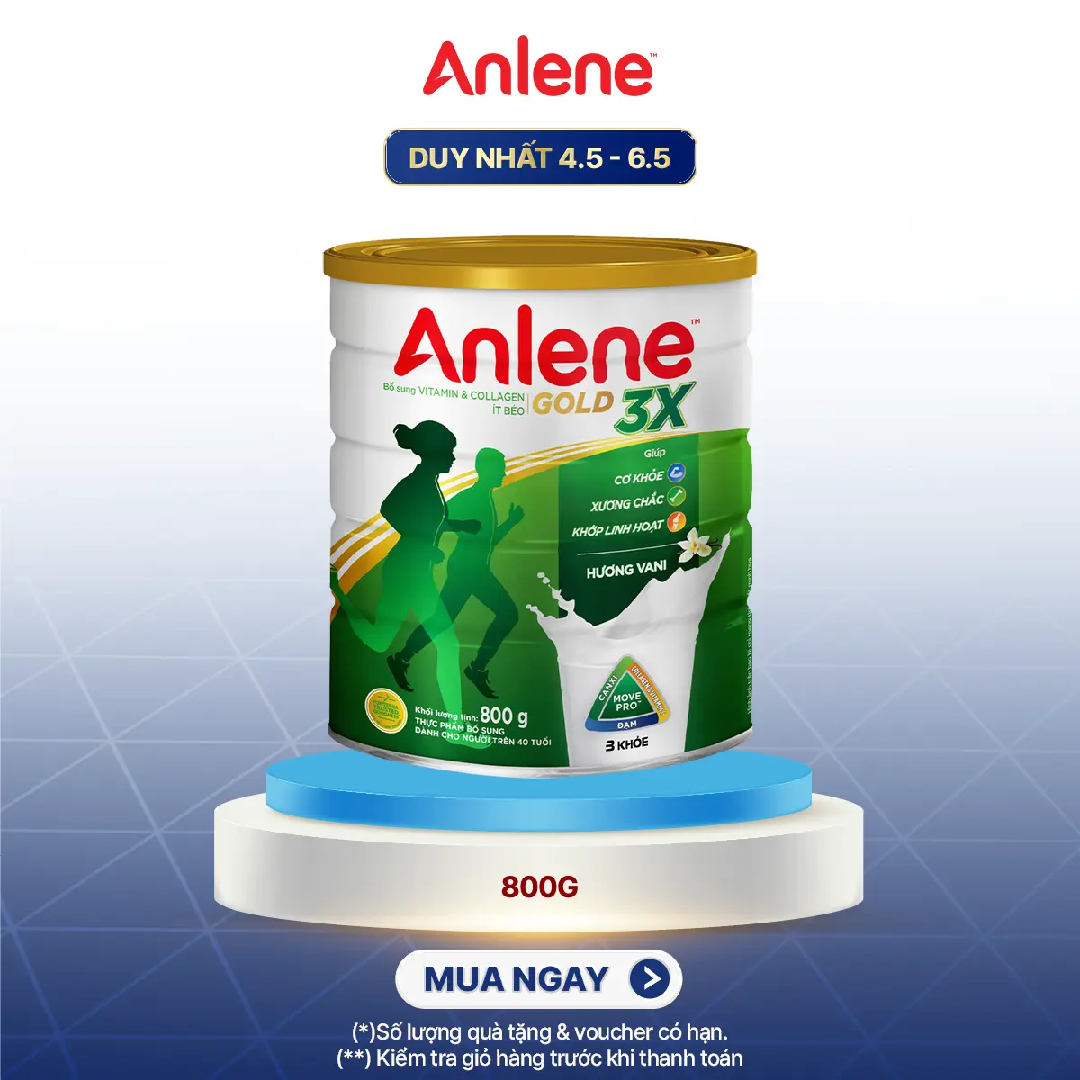 Sữa Bột Anlene Gold 3X Hương Vani Lon 800G Dành Cho Người Trên 40 Tuổi