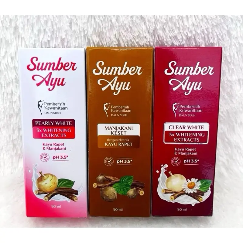 SUMBER AYU PEMBERSIH KEWANITAAN DAUN SIRIH pH 3.5 50ML | Clear White | Pearly White | Manjakani Keset | Whitening Extracts dengan Kayu Rapet  & Manjakani