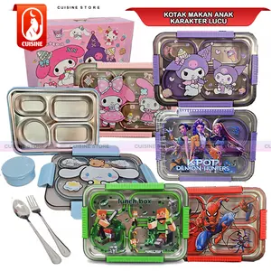 Kotak Makan Stainless Gambar Sanriooo Kuromi SUS 304 Anti campur BPA Free Berkualitas Kitchenware stianless steel dengan kompartemen