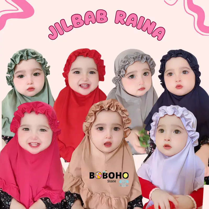 BOBOHO - Jilbab Anak Bayi Lokal Raina Kriwil 0-3 Tahun / Hijab Baby Muslim Kerudung Instan Pita 2
