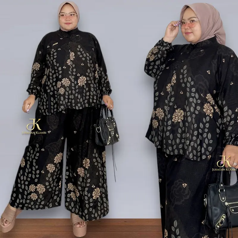 Setelan Celana Kulot Jumbo Motif LD 140 LD 160 Lingkar Pinggang 100-140 Estimasi BB 80-160KG Oversize Jumbo Rayon Viscose Adem Kancing Busui Free Bros  Muslim Wanita | Juragan Klambi 7