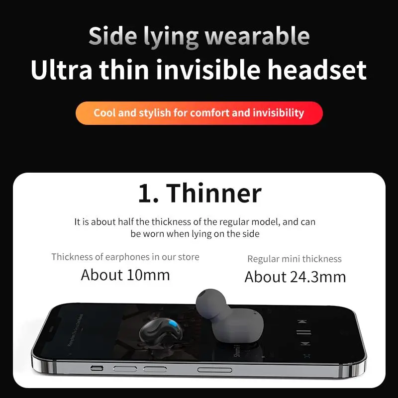 X55 Sleeping Earbuds with Hi-Fi Stereo Sound Waterproof Build-in Mic Noise Cancelling For iPhone For Andriod Touch Control Earphones 8