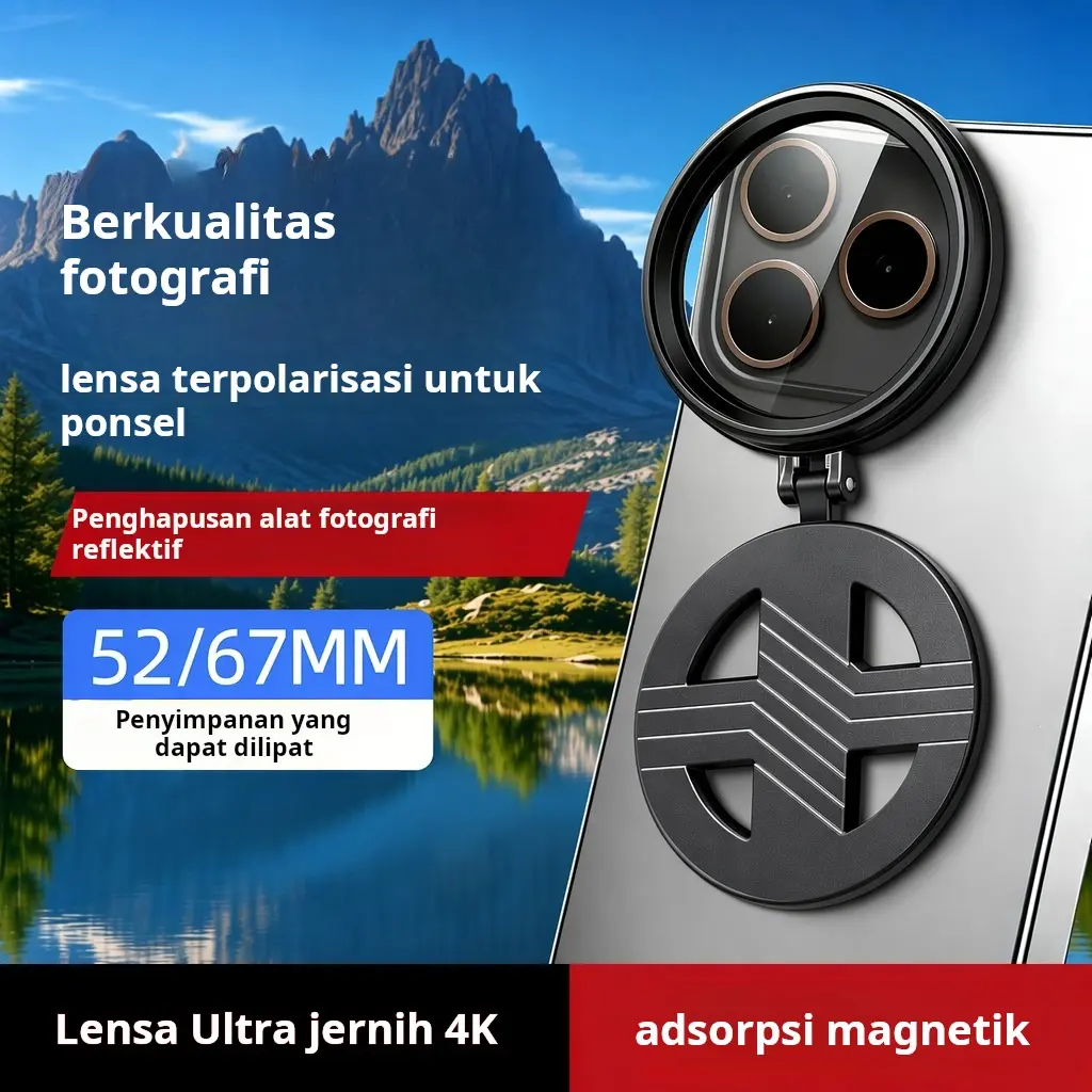 Filter polarisasi ponsel, lapisan definisi tinggi, filter polarisasi anti-reflektif universal CPL 52mm.