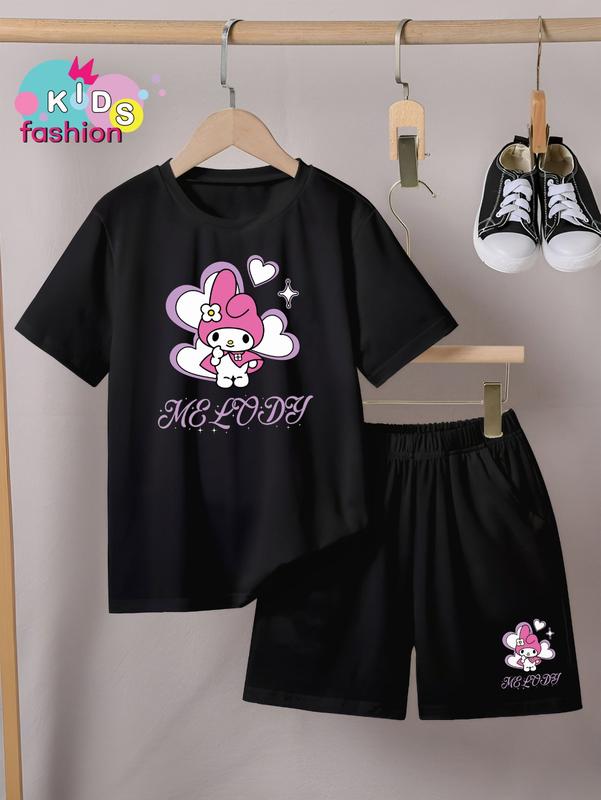 Setelan Anak Laki-laki / Perempuan dan Celana Pendek Ukuran 3-10thn Motif Melo Love Fashion 1