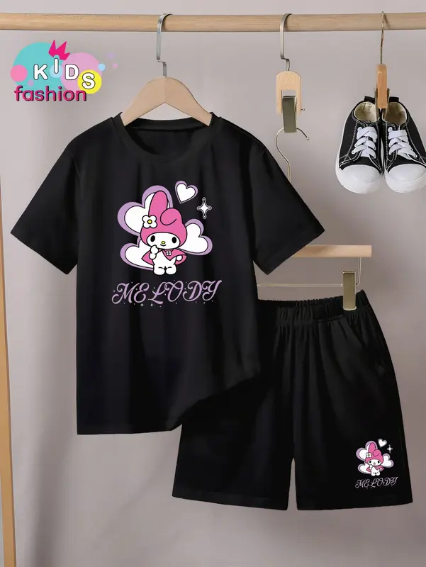 Setelan Anak Laki-laki / Perempuan dan Celana Pendek Ukuran 3-10thn Motif Melo Love Fashion 1