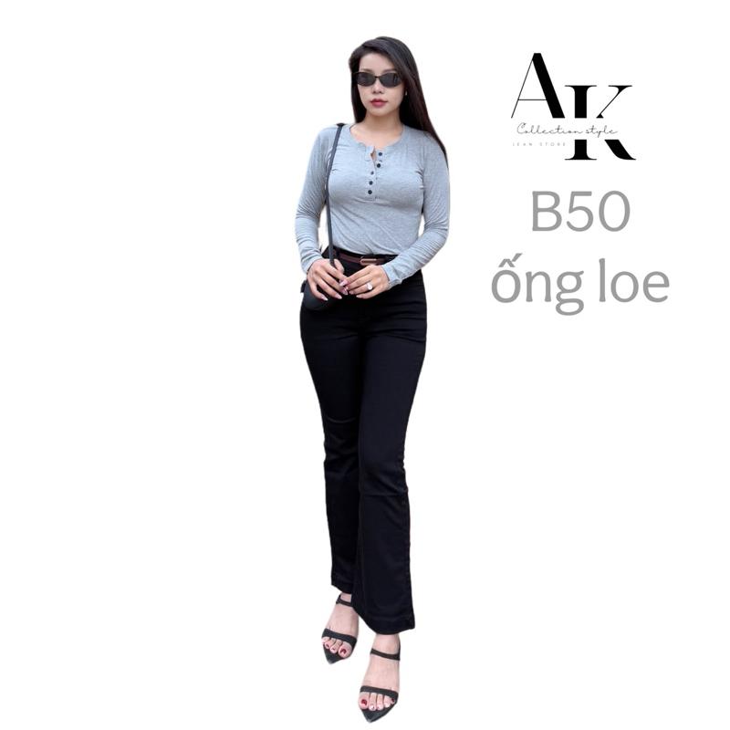 Quần Jean Nữ AKJ B50 Ống Loe 2 Nút Lưng Cao Màu Đen Women Pants