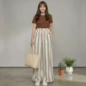 RUPA - Eveday Pants-Kulot Panjang Wanita Stripe-Dayli Kulot Kerja-Stripe Salur