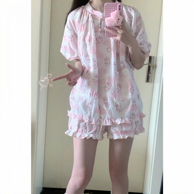 Kozoda Đồ Ngủ Đũi Vân Mây BN63 Họa Tiết Hoạt Hình Cute Dễ Thương Size S & M Thoải Mái Đồ Bộ Nữ Mặc Ở Nhà Đi Chơi Chất Liệu Mềm Mại