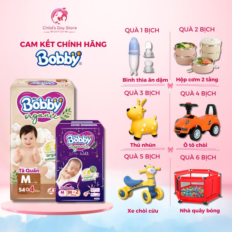 (Quà to) Tã Quần Bobby Organic Ngày/ Đêm - Chính Hãng Diana Unicharm – Cotton Hữu Cơ – Chống Tràn, Thoáng Khí – Size M/L/XL/XXL