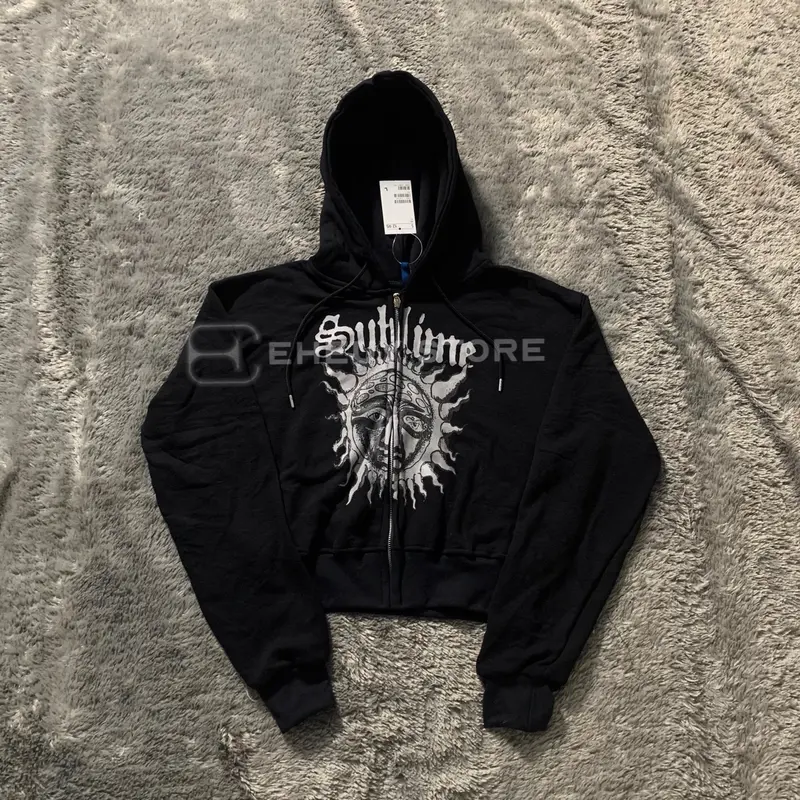 Zipper Crop Wanita Band Sublime - Hoodie Zipper Crop Bahan Fleece Lembut Halus Tebal 280-320GSM Sweater Crop Zip Basic Tangan Panjang - Hoodie Wanita Jaket Resleting 6