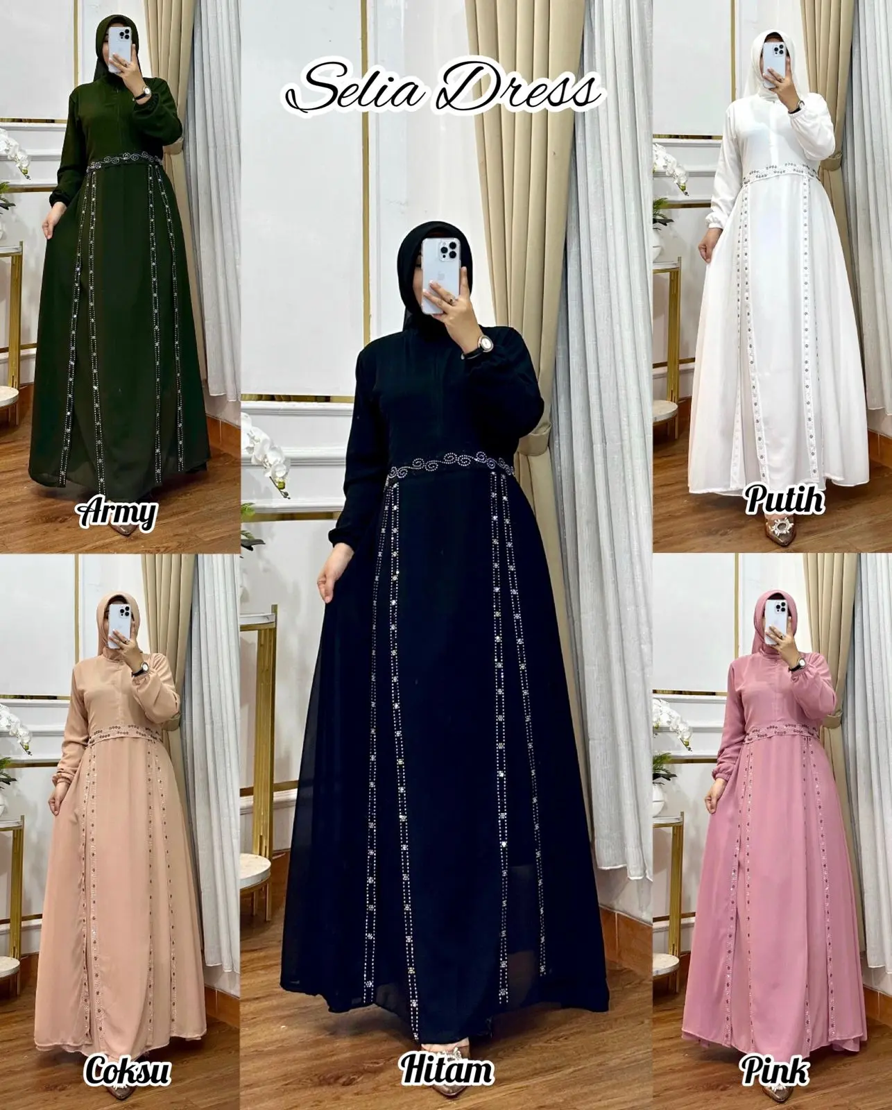 Dress Selia Set Hijab Dewasa Terbaru Kekinian Crinkle Muslim Nyaman Gamis Wanita Panjang Lebaran Kondangan Setelan Remaja