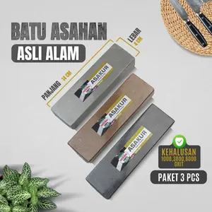ASAKUR Batu Asahan Asli Alam Paket 3 Asahan - Pengasah Pisau & Benda Tajam - 14 X 4 X 2 CM - Garansi Tajam