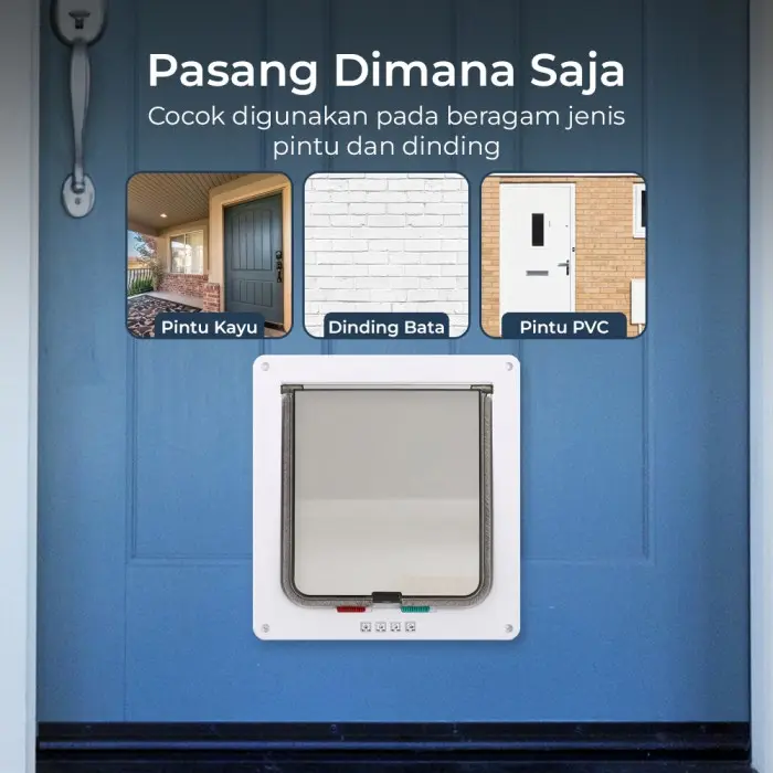 CEKOUT!! Lubang Pintu Keluar Masuk Kucing Anjing Hewan Flap Door 4 Way Lock 1