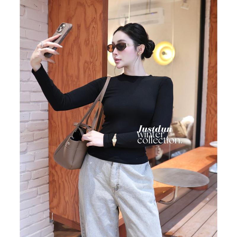 Áo Thun Giữ Nhiệt Nữ Dài Tay JUSTDUN A8 Cổ Tròn, Cotton Mịn Dày Dặn, Siêu Co Giãn Mềm Mại, Tôn Dáng Giữ Nhiệt | BigBuy360 - bigbuy360.vn