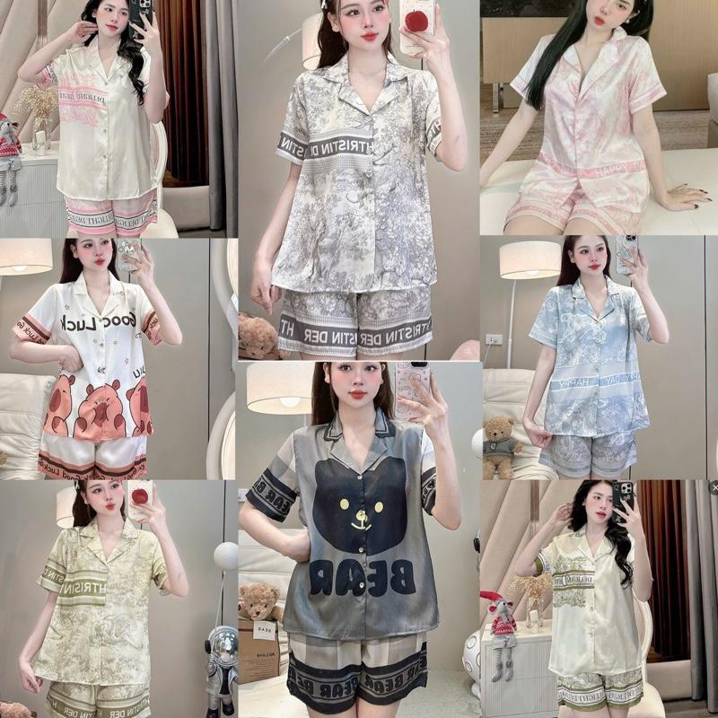 [DEAL SỐC] Bộ Đồ Ngủ JUSOKA Pijama Nữ - Mặc Nhà, Đi Ngủ - Quần Đùi Lụa Gấm Xước Ánh Kim IN FULL 3D – Họa Tiết Sang Chảnh, Thoáng Khí