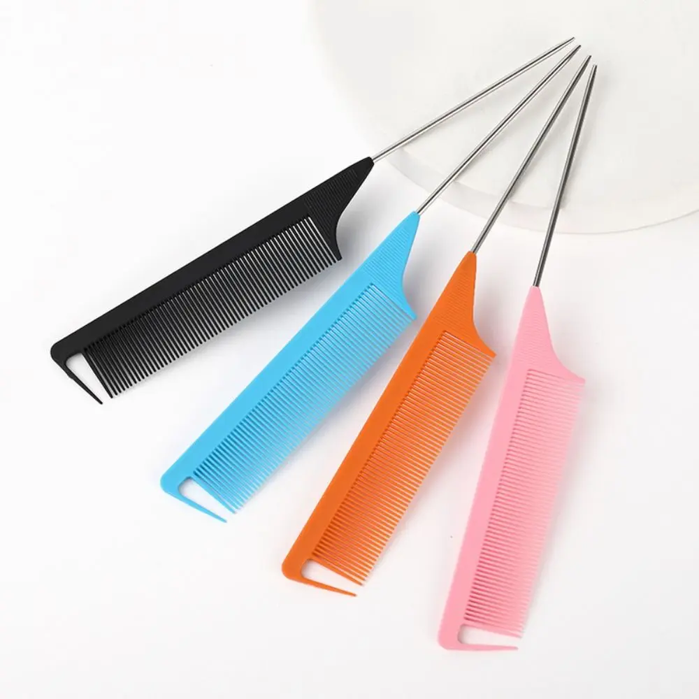 Hairdressing Anti-static Pointed Tail Hair Styling Comb Barber Accessories Fine Tooth Steel Tip Tail Comb Salon Steel Needle Pin Tip Brush Professional Hair Comb Barber