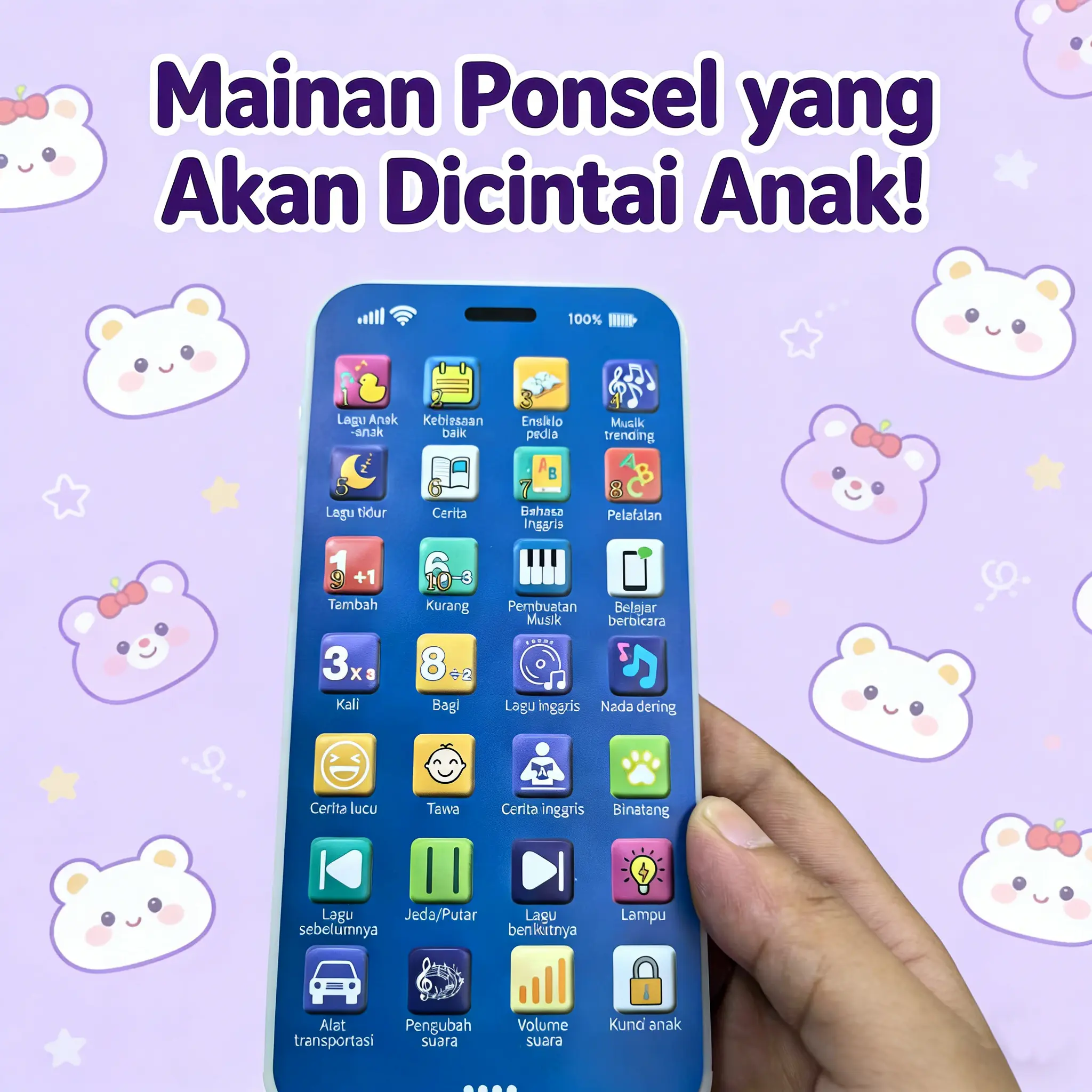 Ponsel Mainan Anak Bilingual Bahasa Indonesia Inggris dengan Pengucapan Standar Lagu Cerita Kosa Kata Percakapan Sehari Hari untuk Anak Usia 2-8 Tahun Belajar Dua Bahasa Sekaligus Rumah Sekolah Perjalanan COD Tersedia