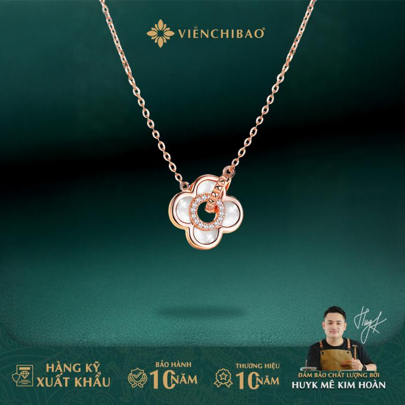  HuyK Viễn Chí Bảo - Dây chuyền cỏ 4 lá đá xà cừ xi hồng 925 - D401064 