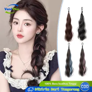 Ponytail Hair Clip Jepit Wig Wanita Ikat Rambut Palsu Dengan Karet Scrunchie Warna-Warni