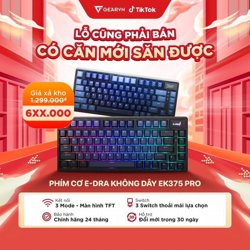 [Xả kho] Bàn phím cơ E-Dra không dây EK375 PRO| Hotswap 5 pin| Keycap PBT| Led RGB| Bảo hành chính hãng 2 năm