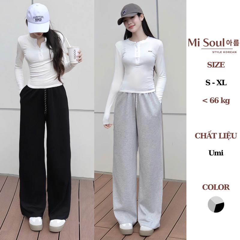 Quần Dài Umi Nữ Ống Rộng Cạp Chun Dây Rút MiSoul BigSize Có Túi Bên Sườn Quần Nỉ Lưng Thun Dây Rút 479