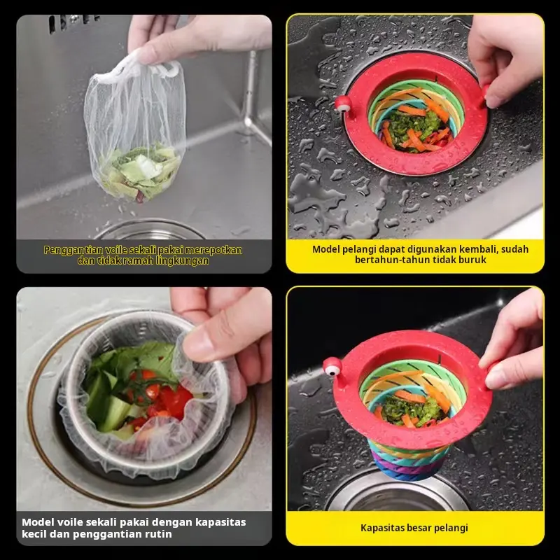Jaring penyaring sampah untuk wastafel dapur saluran pembuangan, mencegah penyumbatan di bawah wastafel cucian. 3
