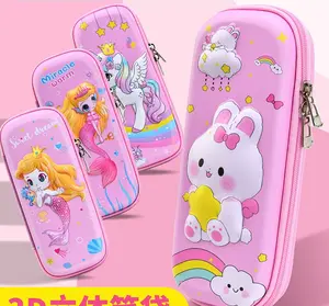 HYGGE-Kotak Pensil Timbul 3D Resleting Bahan Kain Peralatan Tulis Stationery Biru Pink