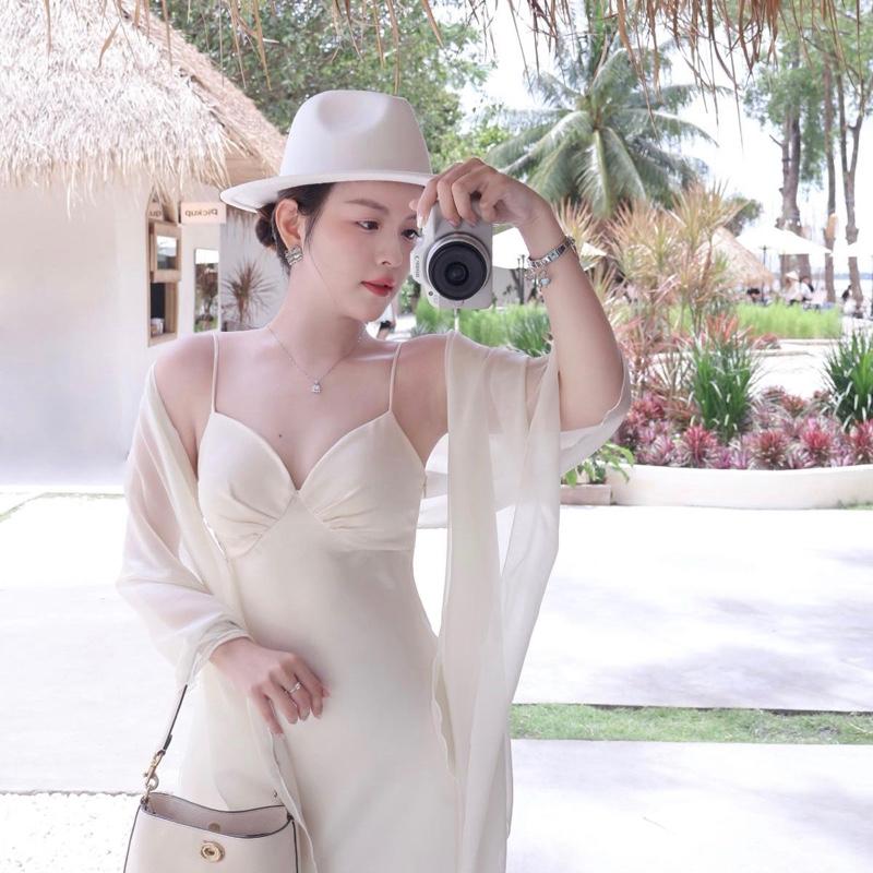 | Virgo Dress | Đầm Lụa Cúp Sò Cổ V Có Mút Dây Kéo