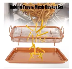 nampan tirisan minyak gorengan stainless gold TEBAL / peniris minyak / peniris gorengan / baking tray / oven tray / cooling rack tray / chicken kentucky dry fryer kentang / baking tray multifungsi / keranjang saringan plus nampan stainless gold AWET
