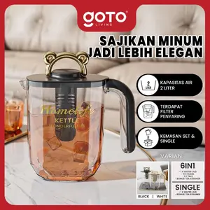 Goto [COD] Auren Teko Air Minum 2L Set Gelas 4 Pcs Bonus Tray & Tea Strainer Pitcher Water Jug Bening Aesthetic
