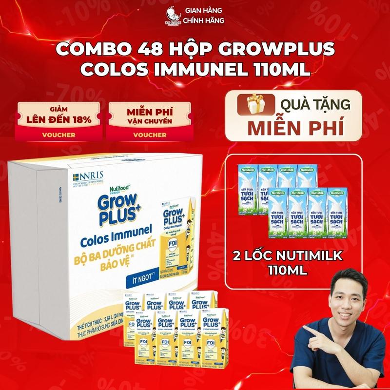 [Deal độc quyền KOC] Combo 48 Hộp Grow Plus Colos Immunel Sữa Nước Công Thức Tăng Sức Đề Kháng Hộp 110ml
