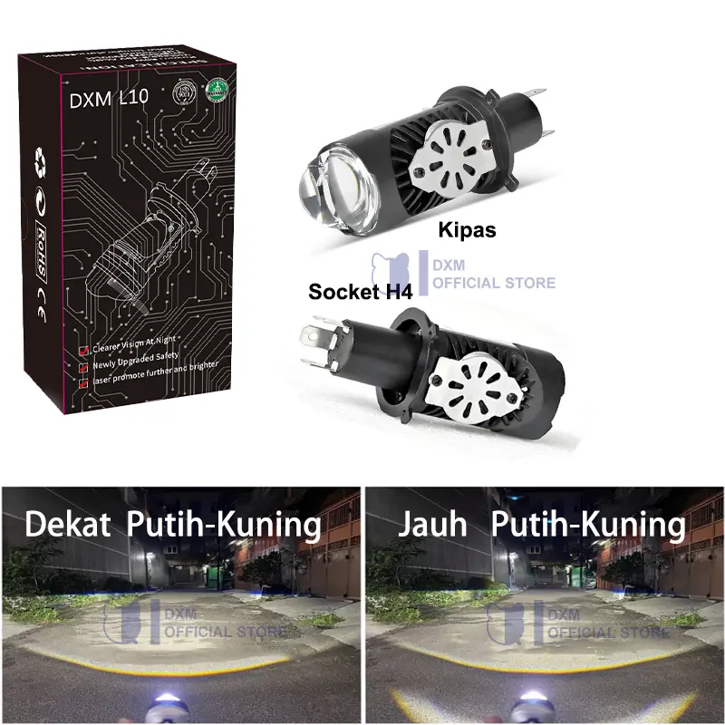 DXM Premium Lampu Utama LED H4 L10 High Low DC Kipas Pendingin Full Aluminium