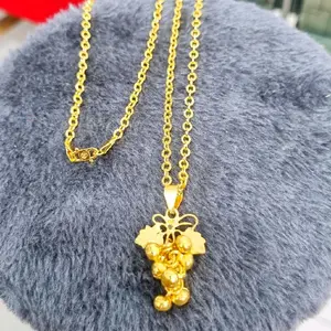 Kalung rantai bulat liontin anggur daun