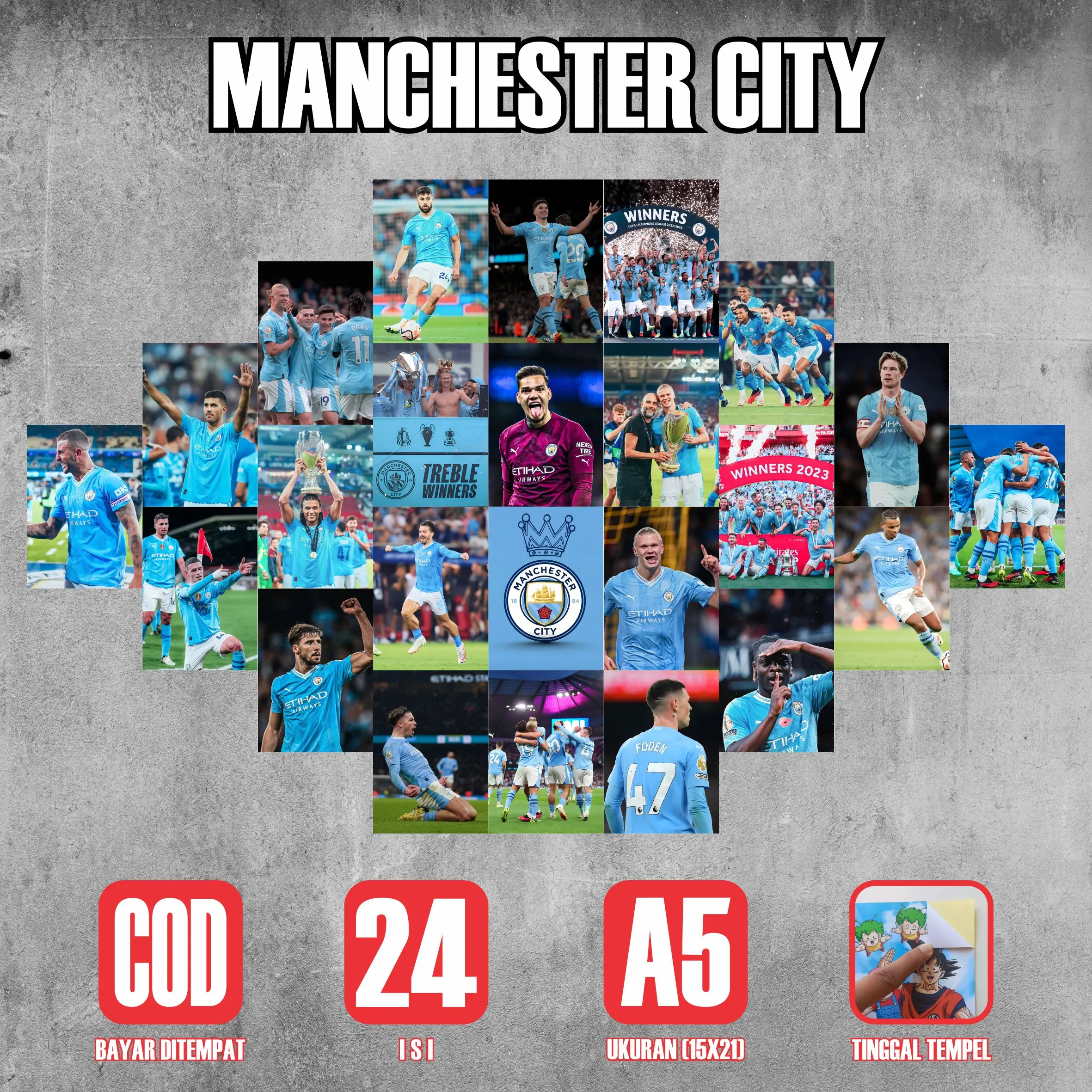 Poster Sticker Bola Mancherter City Series 24 Lembar A5