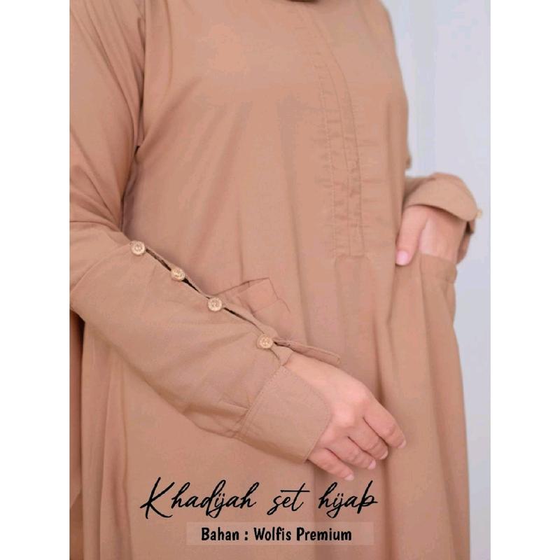 Khadijjah Set Syar'i / Gamis Khadijah Set Khimar Wolfis / Gamis Set Khimar Polos Bahan Wolfis Premium 2