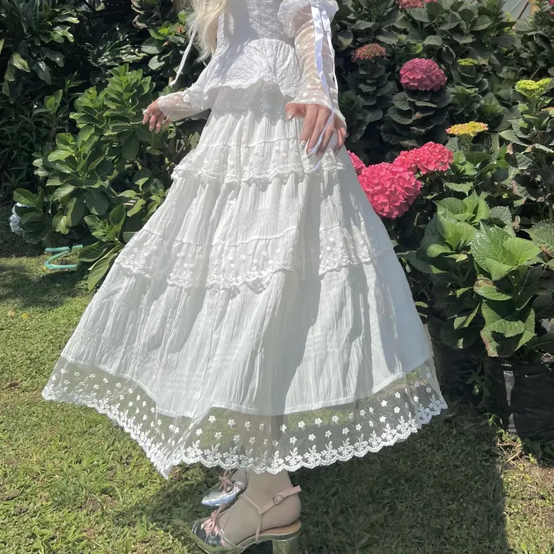 Juliette white tiered long skirt 4