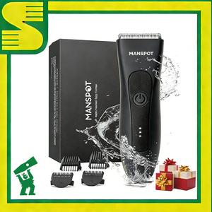 Manspot メンズボディシェーバー、体毛トリマー、ヘアクリッパー、チクチクしないセラミック刃、VIO対応、防水、お風呂使用可、充電式、全身使える、バリカン、電動シェイバー