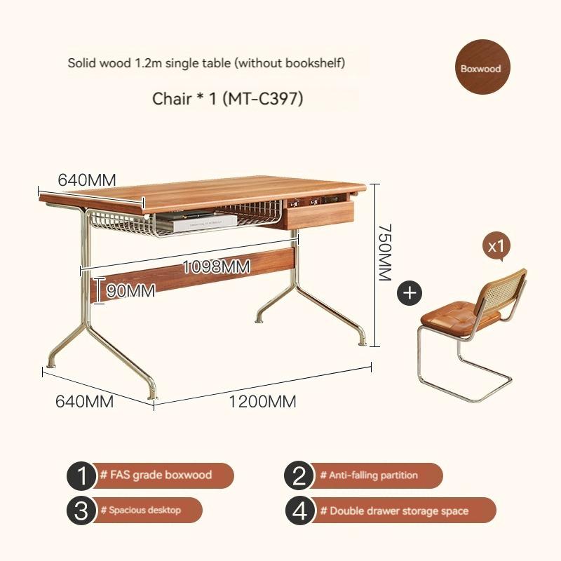 Product Introduction of 【Pre-order】Nordic solid wood desk, computer desk integrated Japanese style with bookshelf bookcase, home study table, multifunctional retro desk 17