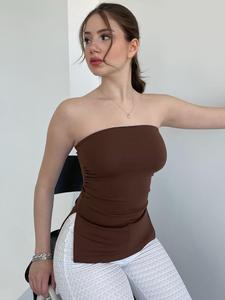 Top de tubo fruncido con abertura lateral para mujer, camisola delgada y sexy sin mangas, ideal para fiestas y uso diario, camisetas crop para damas, ropa de verano para todas las estaciones.