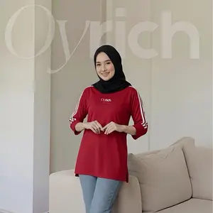 Oyrich Atasan Wanita Lengan 7/8 rib Variasi Strip Lengan Original