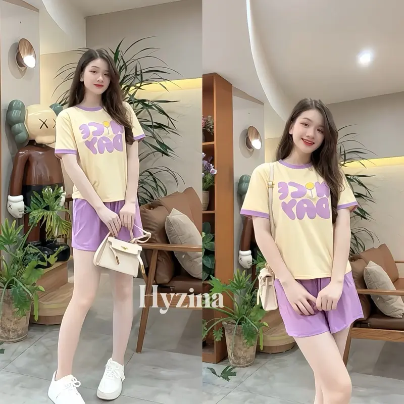 Set Bộ Quần Áo Nữ, Họa Tiết Chữ NiceD, Chất Liệu Cotton Mịn, Chất Mát, Co Dãn Phù Hợp Mặc Nhà Đi Chơi Màu Đen Women 7