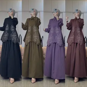 Windahijab // SatuSet Pakaian Kemeja Rok~AYLIN~Mix Bordir Full Kancing depan By WHD