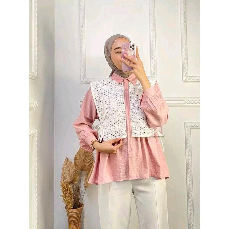 Dena kemeja rompi kekinian katun atasan poly mix katun broklat Wanita Panjang 4