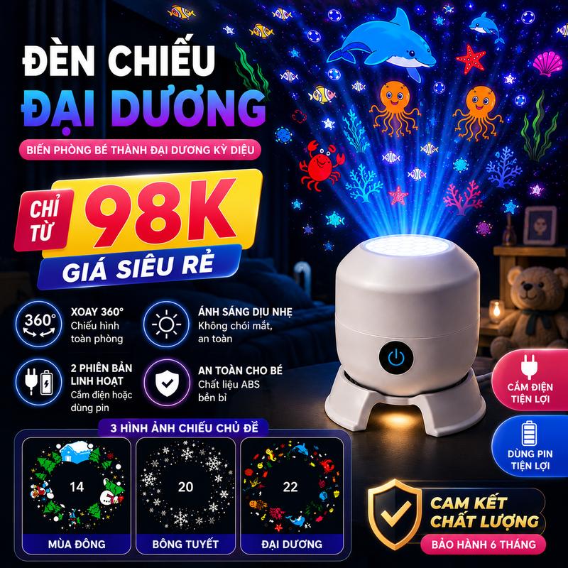 Đèn Chiếu Đại Dương Cho Bé Hot TikTok, Máy Chiếu LED Trang Trí Phòng Ngủ, Quà…
